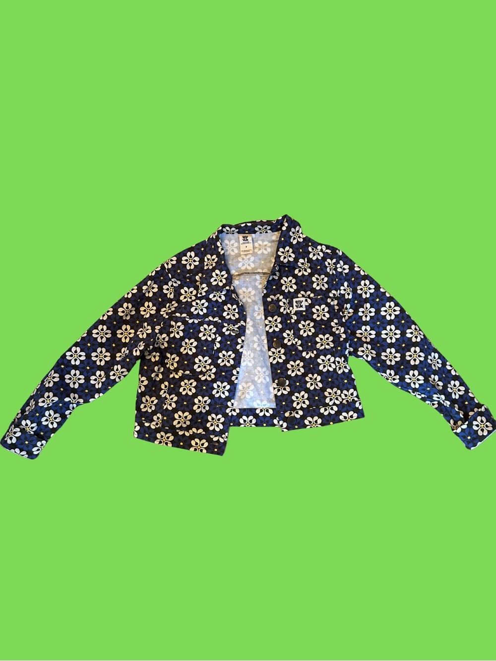 Lucy & Yak Navy Floral Cropped Jean Jacket